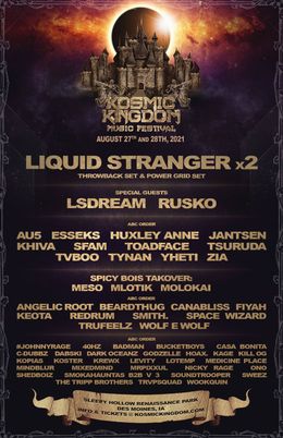 Des Moines, IA @ Sleepy Hollow Renaissance Park — Kosmic Kingdom Music Festival 2021 (Pirate stage) — Liquid Stranger, LSDream, Rusko, Esseks, Tsuruda, Keota & more — flyer