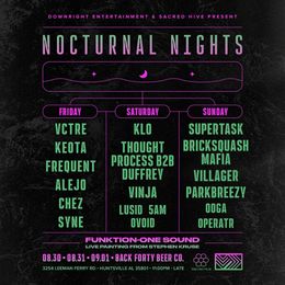 Huntsville, AL @ Back Forty Beer Co. — Nocturnal Nights (Tipper afters) w/ VCTRE, Frequent, Alejo, Chez & Syne — flyer
